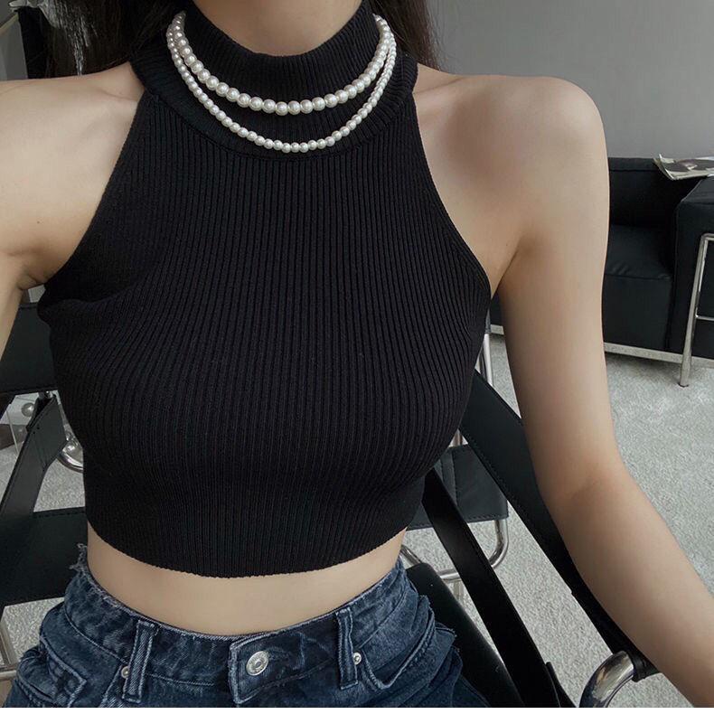 Spring and summer versatile personality trend double-layer pearl necklace retro collarbone chain niche neck chain ing