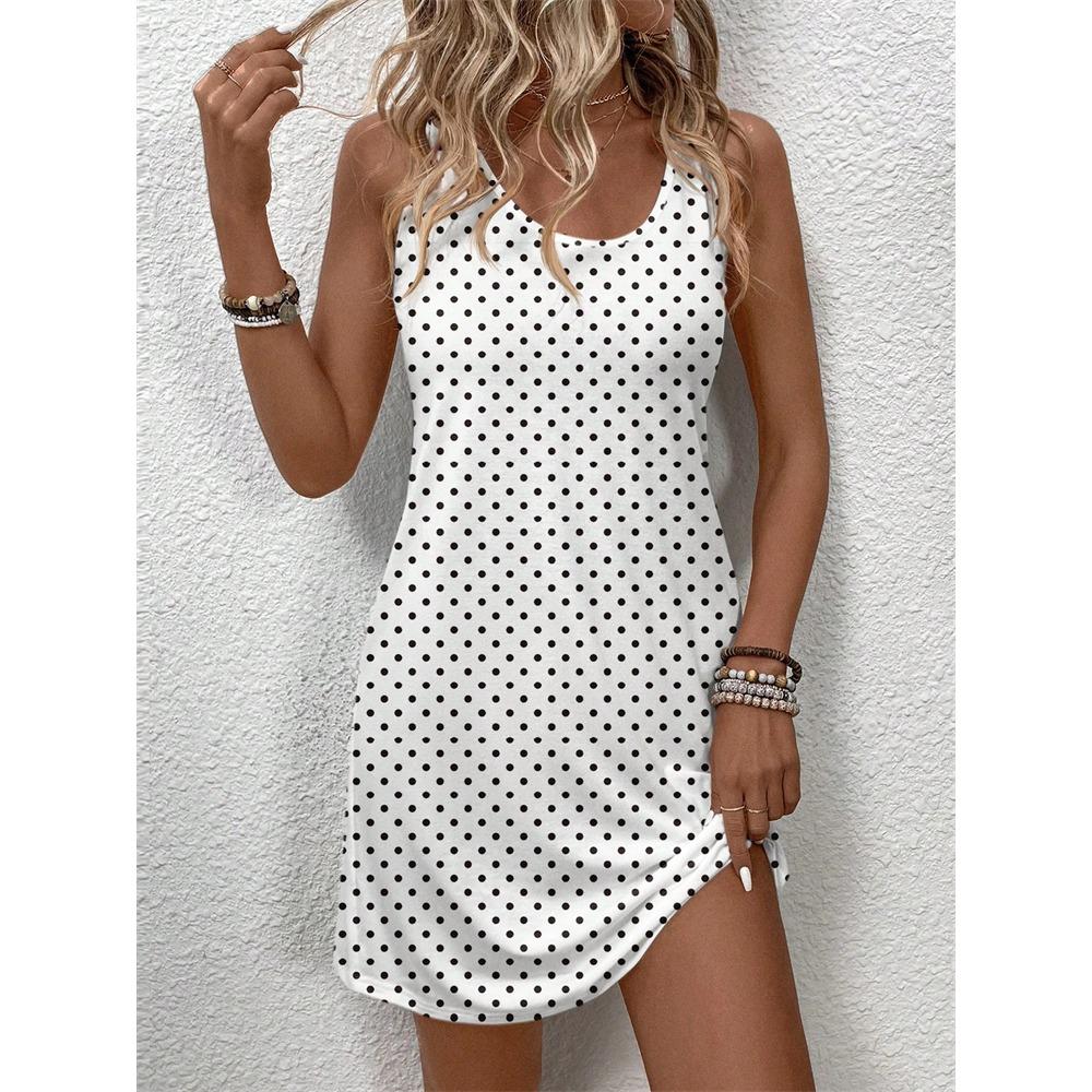 2026 Summer New Arrival Fashionable Women's Striped Print Tank Dress Casual Beach-Style Round-Neck Sleeveless Loose-Fit Dress