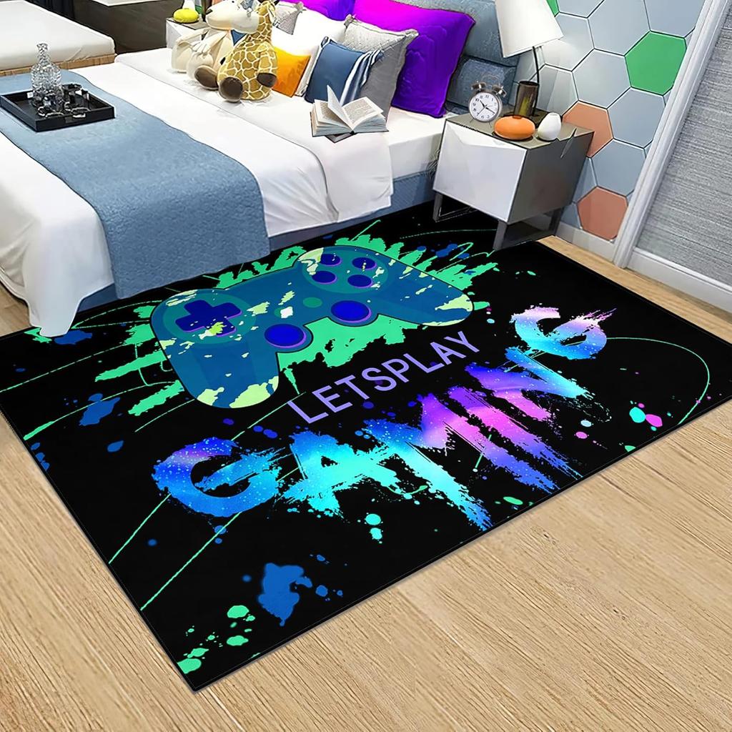 Bunter Gamer-Teppich für Jungenzimmer, Videospiel-Controller-Teppich, Dekorativer Gaming-Teppich für Schlafzimmer, Wohnzimmer und Spielzimmer