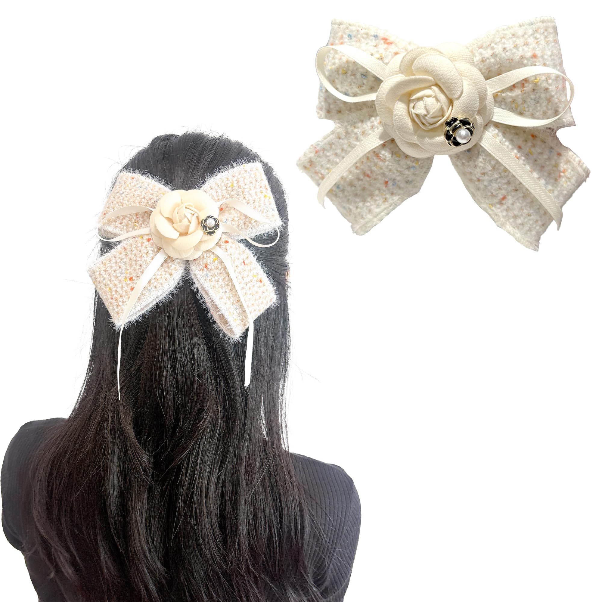 Tweed Rose Barrette, White, Lolita, Dreamy, Gothic Lolita, Hair Clip, Hairpin, Hair Accessory [Used]