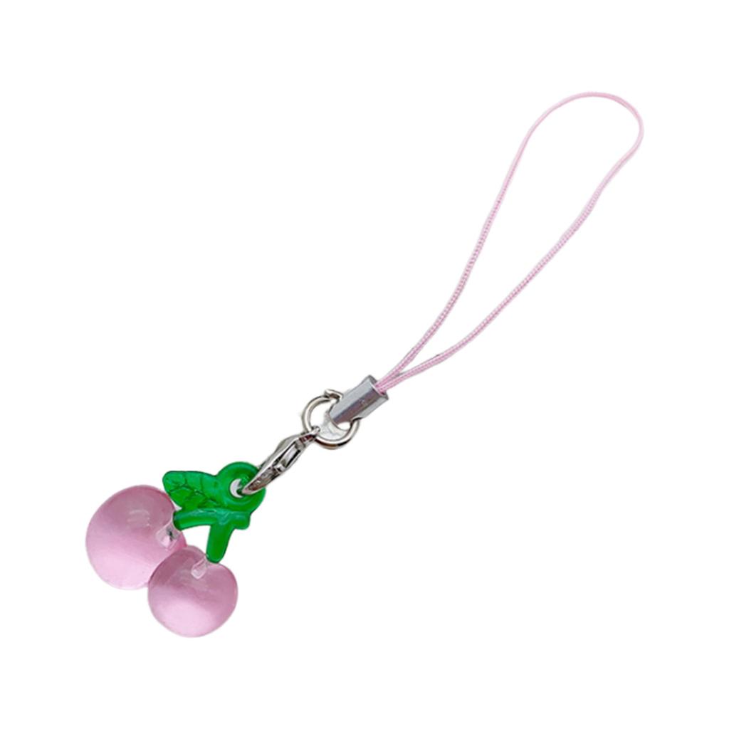 Cute Cherry Strawberry Peach Charm Pendant Chain Phone Strap Pocket Keychain Strap Decoration for Key Bag Purse