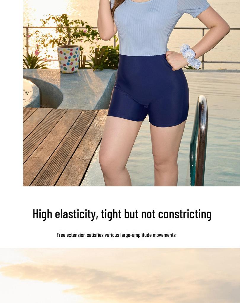 Women's Plus Size Short Sleeve Sporty Swimsuit - Flaw Concealing Conservative One-Piece for Pool & Hot Spring