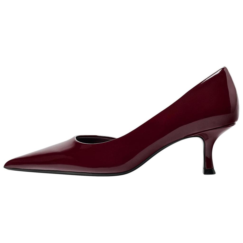 Zara Fashionable Versatile Patent Leather Asymmetrical Pointed Toe Stiletto Heels 6cm Women heels Crimson 13542510-38