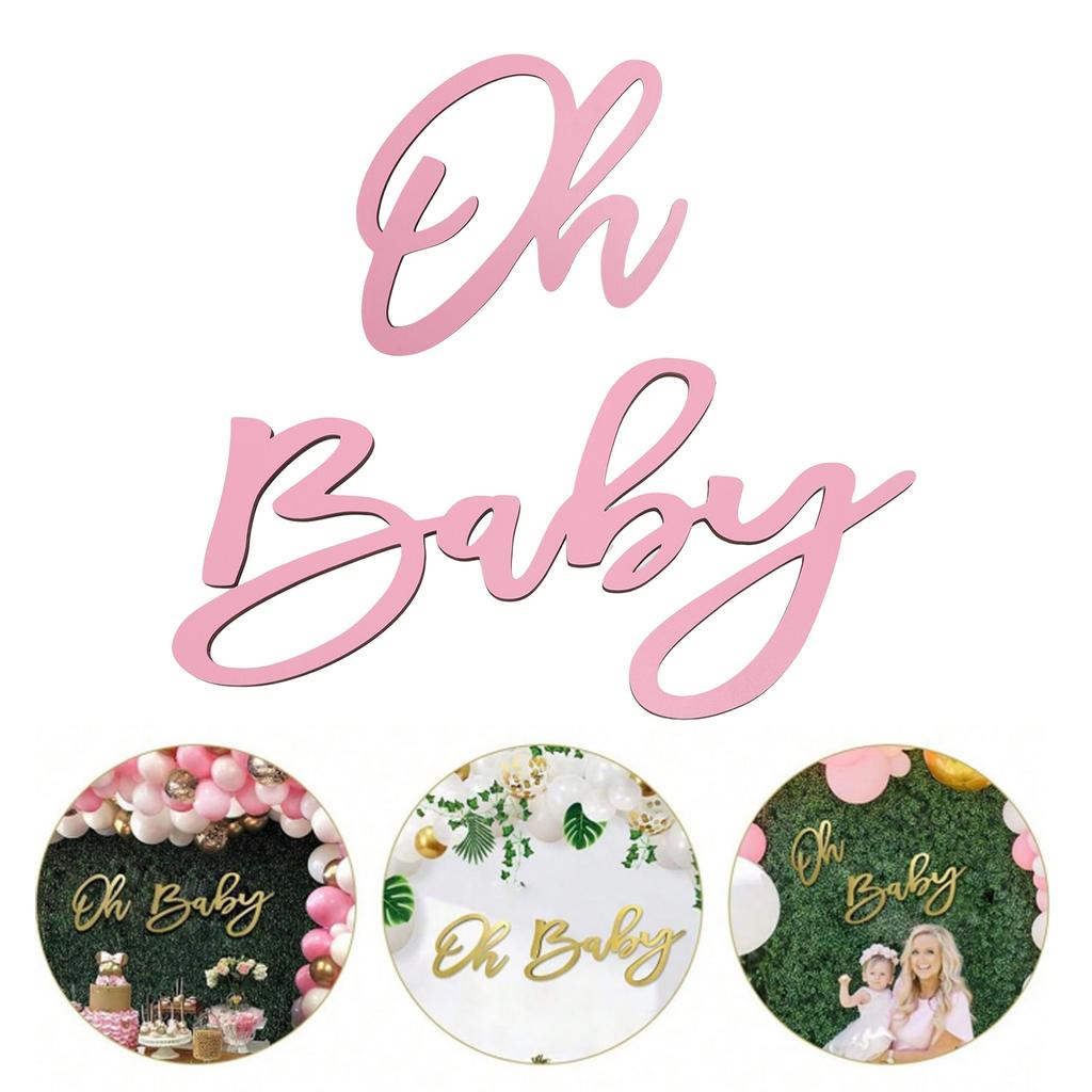 Oh Baby Dřevěná cedule Oh Baby Sign Výřez pro Gender Reveal Párty Dekorace do školky