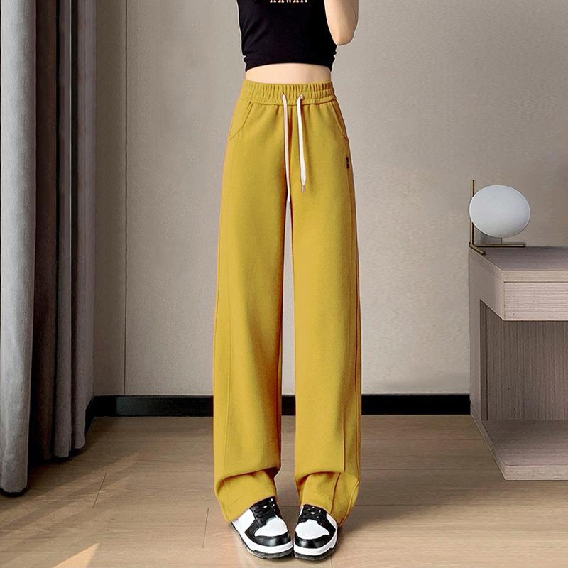 Autumn Winter Elastic Waist Solid Color Loose Casual Wide Leg Pants Women Simple All-match Straight Trousers