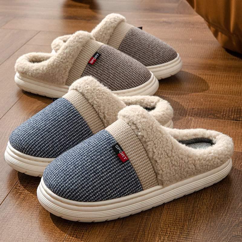 Pantoufles en coton peluche pour hommes et femmes - Hiver, Antidérapantes, Semelle épaisse, Fourrées, Chaussures d'intérieur chaudes