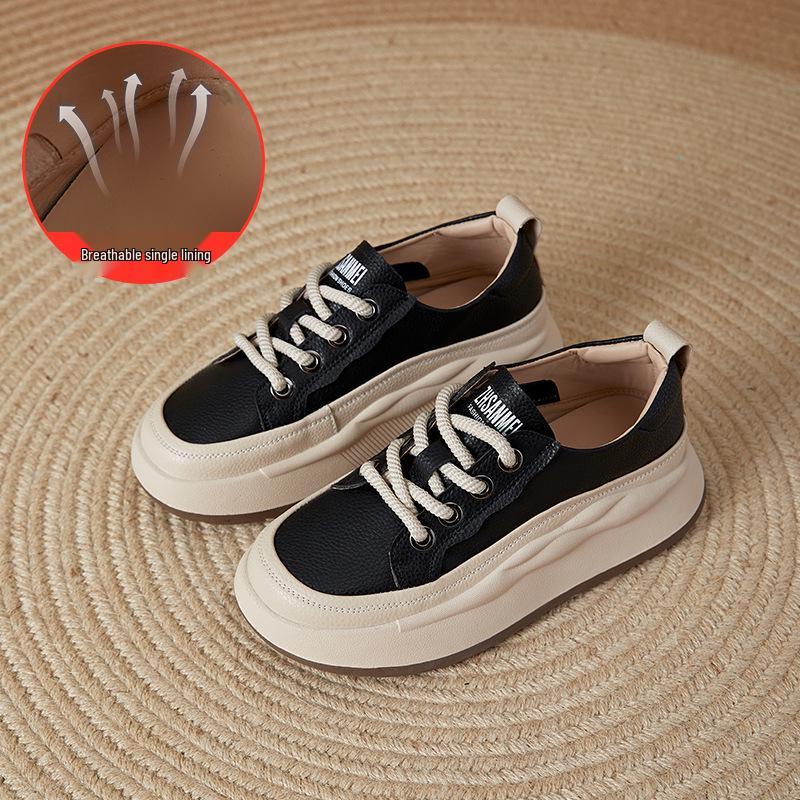 

Женские осенние повседневные кроссовки из натуральной кожи на толстой подошве, со шнуровкой, увеличивающие рост, с круглым носком, удобные и стильные 538.