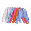 1116 European and American Summer Women's Clothing Double Pocket Decoration Casual Loose Versatile Cardigan Long-sleeved Shirt Top Women