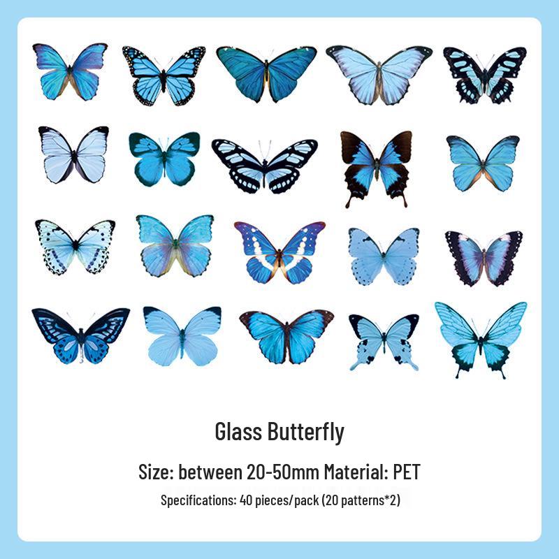 PET Butterfly & Cartoon Stickers for DIY Journaling, Guka Decoration, Kids' Water Bottles, and Scenery Designs.