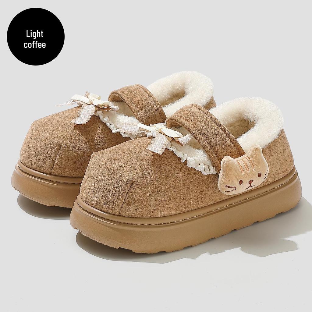 Women's Furry Non-Slip Cotton Slippers - Thick-Soled, Closed-Heel for Autumn & Winter