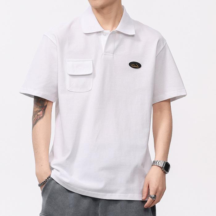

New Men s American Retro Heavy Work Clothes Polo Shirt Collar Half-sleeve Short-sleeve T-shirt Men 4XL