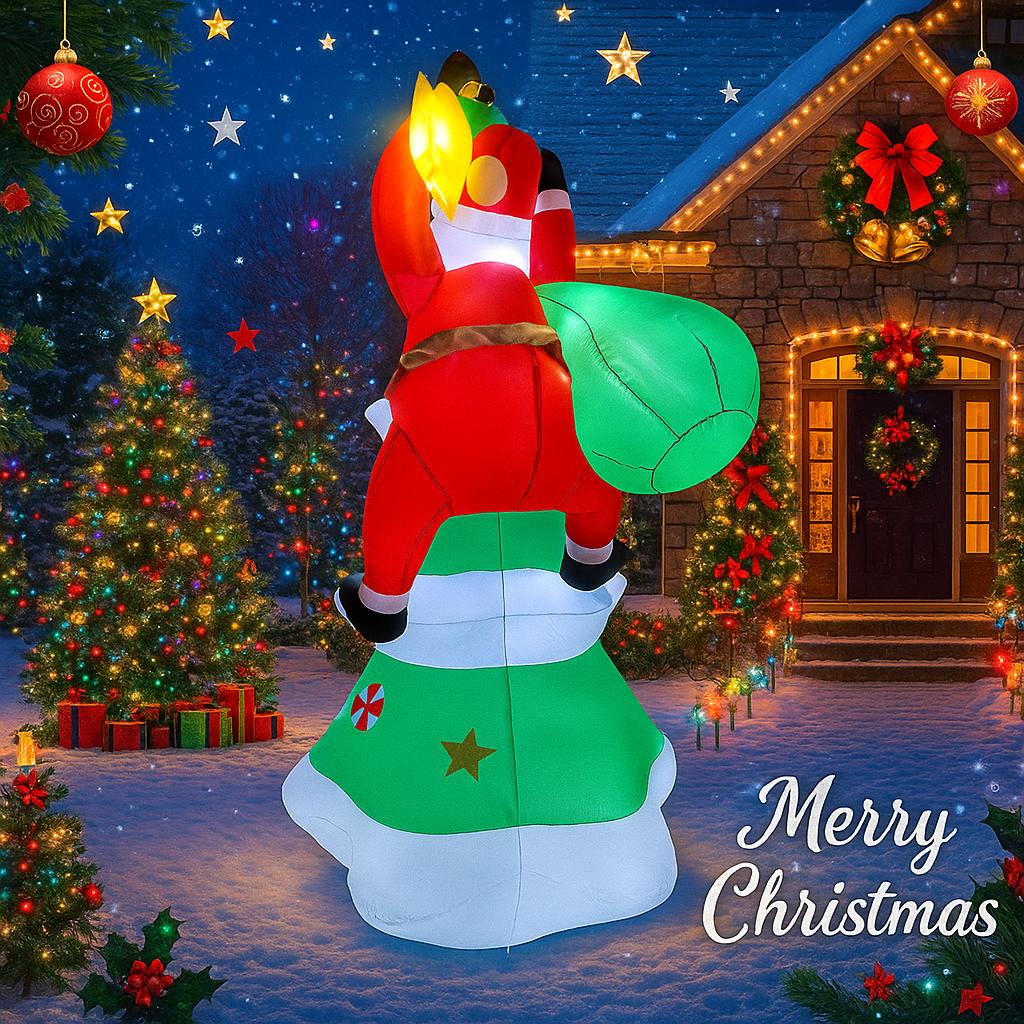 9.84FT Inflatable Toy Christmas Tree Decoration Set Santa Elf Penguin Xmas Yard Supplies LED Lit Xmas Home Ornament Festive Gift