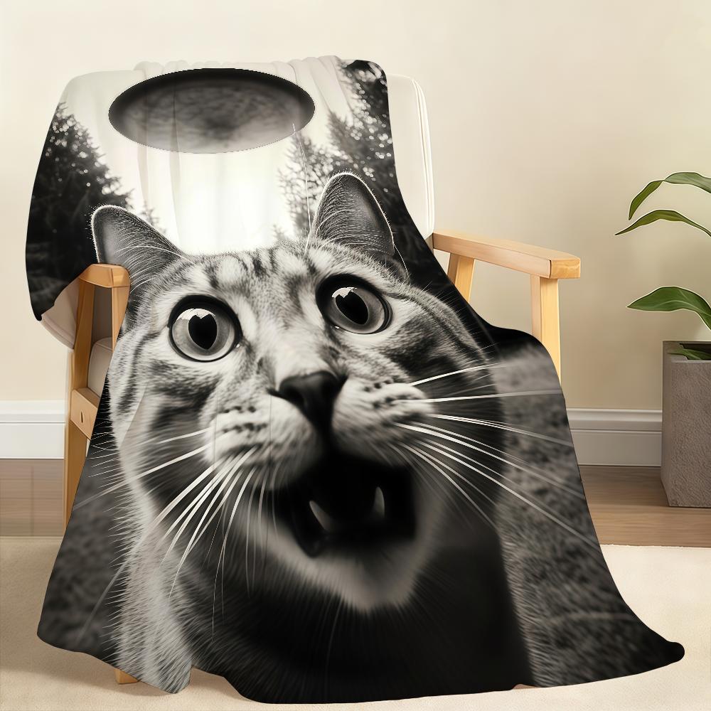 Funny Cat Selfie with UFO Cat Lover Blanket For Soft Throw Blanket for Picnic Bed Sofa Home Bedroom Cozy Warm Comfortable 75x90cm