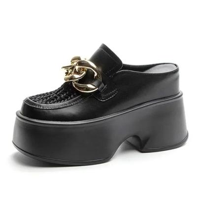 Fashion 11cm Air Mesh Genuine Leather Platform Wedge Sneakers Women Breathable Casual Hollow Chunky Summer Slippers Slides Shoes