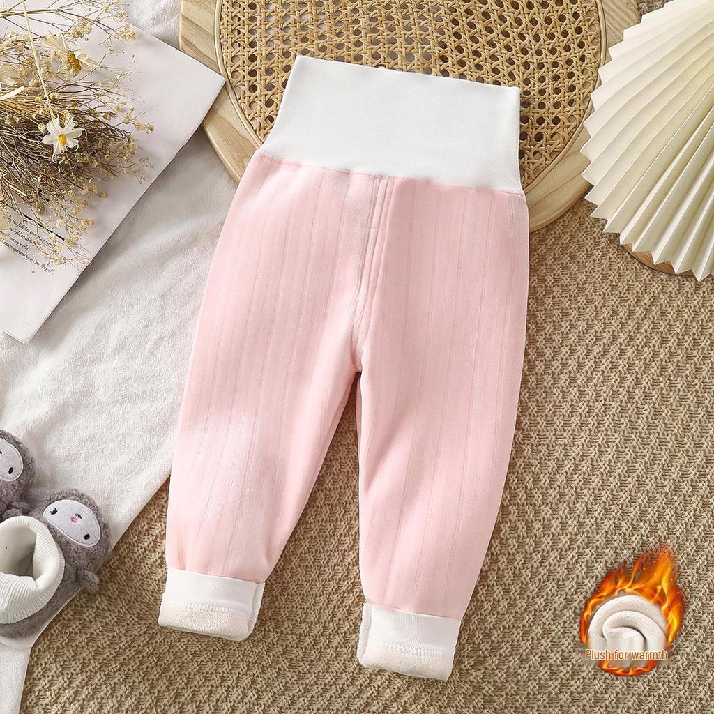 Kids' Fleece-Lined High-Waisted Pants: Warm Autumn/Winter Pajamas for Boys & Girls
