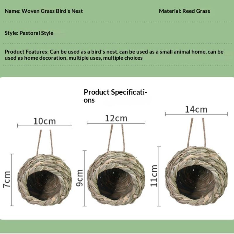 Breathable Woven Hanging Bird Nest Natural Handmade Birdhouse Safe Parrot Hideout for Outdoor Garden Patio Yard Pet Bird Bedroom