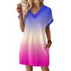 Women's Fashion Gradient Print V-Neck Short Sleeve Pocket Casual Pullover Dress