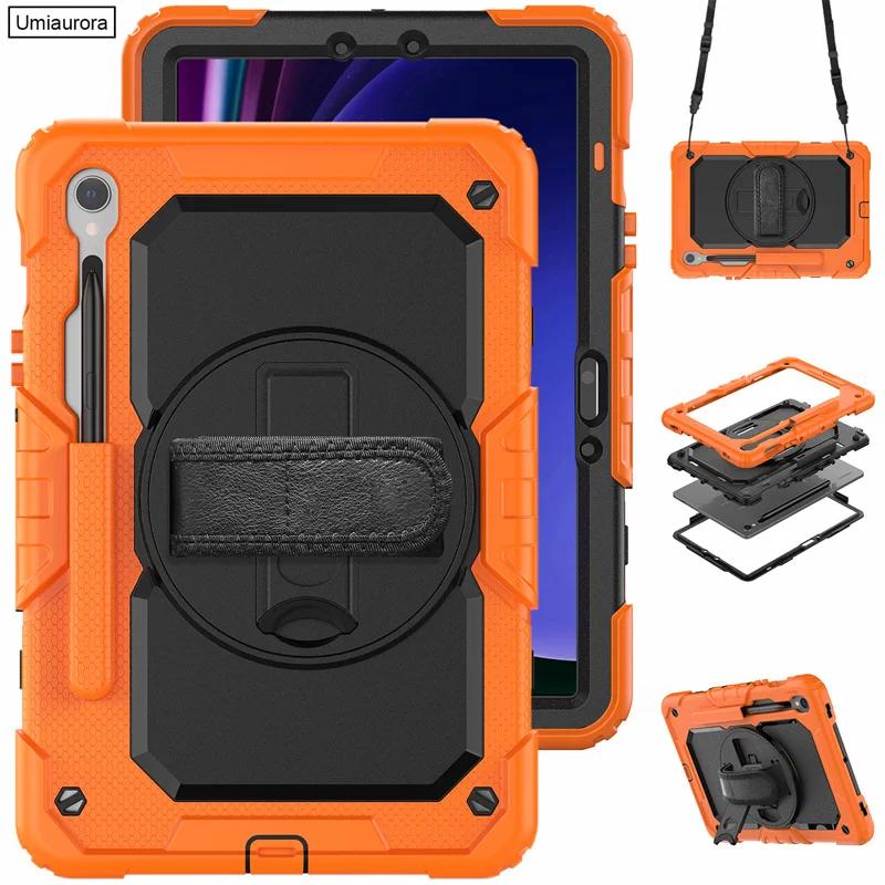 Étui Robuste pour Tablette Samsung Tab S11 S10 S9 FE Plus 13.1 12.4 Pouces S8 S7 A11 Étui Silicone Armure Support pour Enfants Housse antichoc S10 Plus 12.4 inch orange