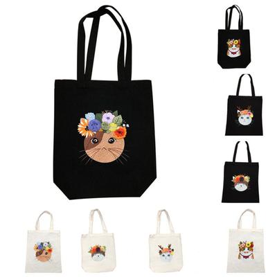 Diy Embroidery  Material  Kit Cartoon Animal Pattern Water-soluble Printing Canvas Bag With Hoop