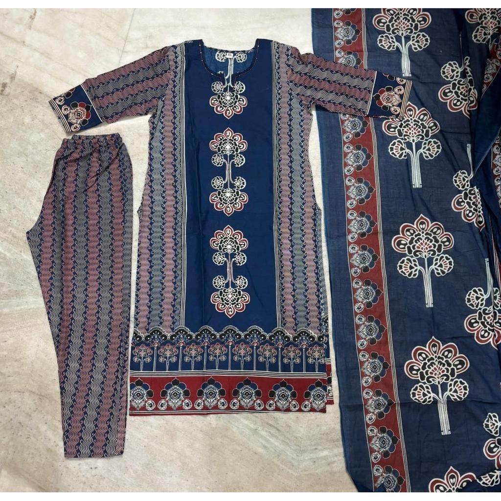 Indian Pakistani Cotton Salwar Suit Women's Ethnic Kurta Pant Dupatta Set Dress