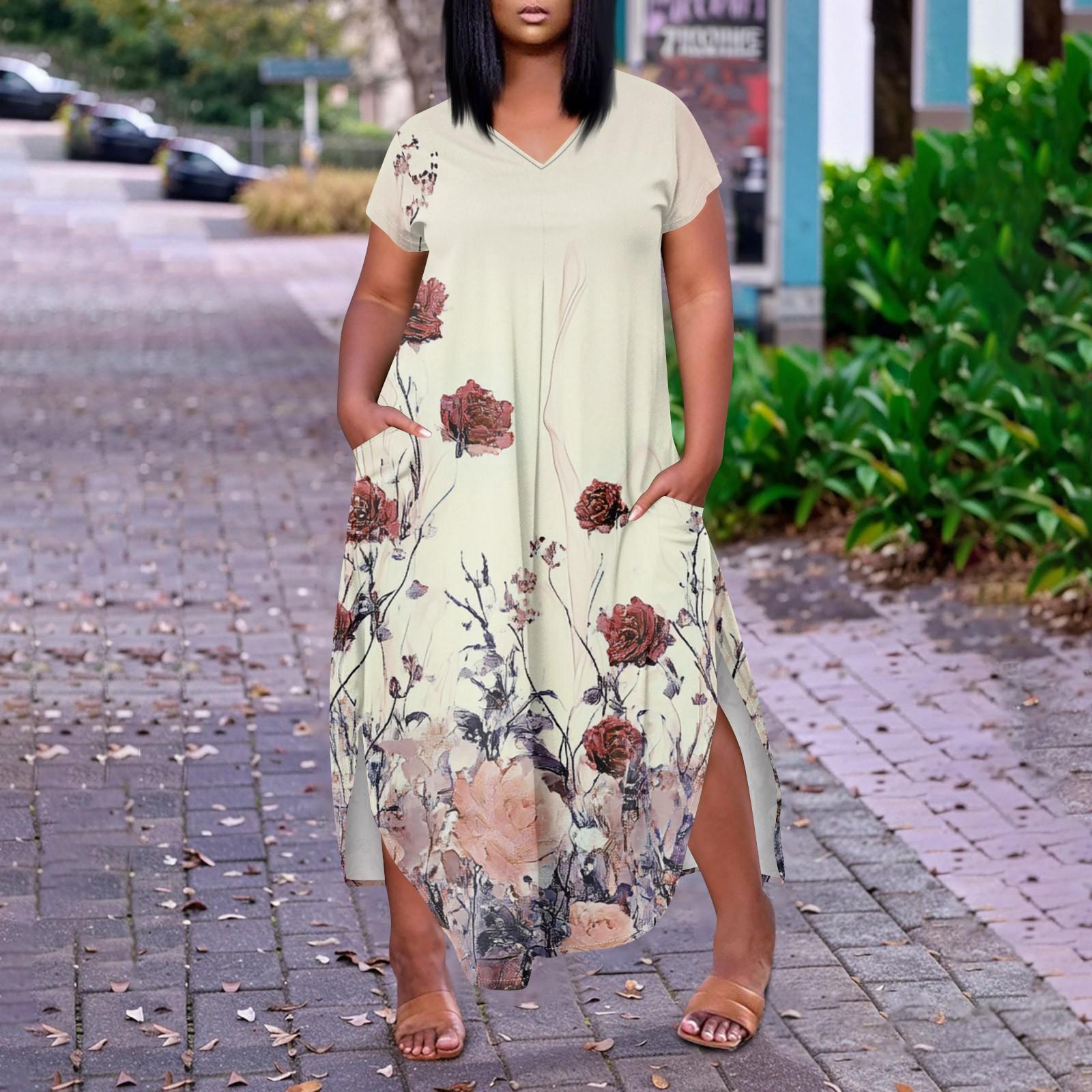 

Жіноча повсякденна сукня великих розмірів з коротким рукавом і круглим вирізом L помаранчевий