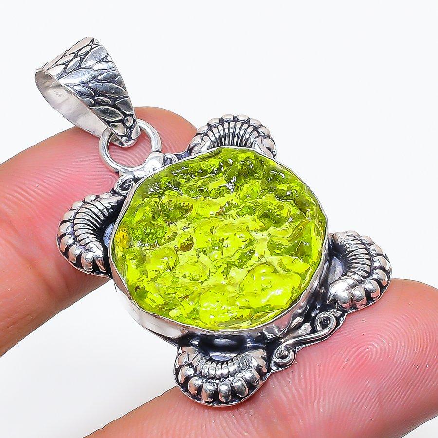 Natural Moldavite Quartz Gemstone 925 Sterling Silver Jewelry Pendant 1.85  AP-14113
