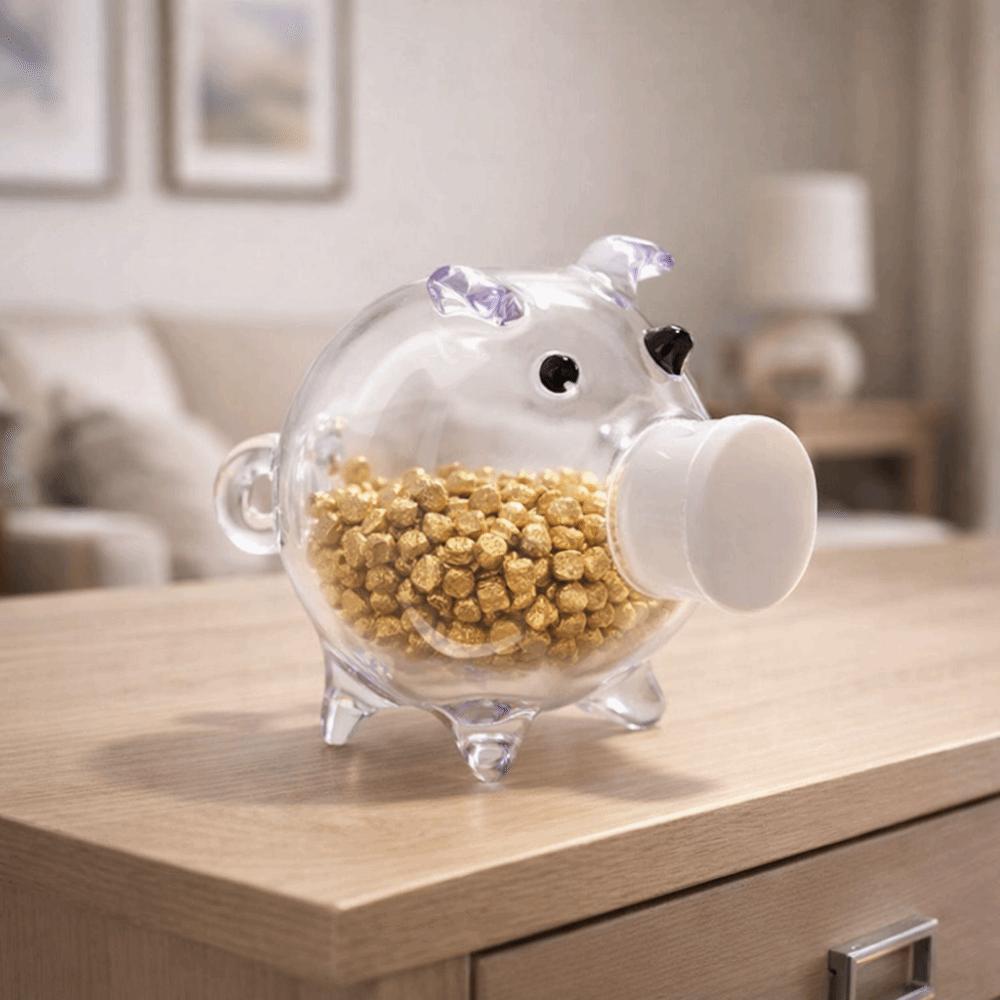 Delicate Cartoon Piggy Money Bank Visible Lightweight Pig Shape Piggy Bank Transparent Golden Beans Container Home Decor