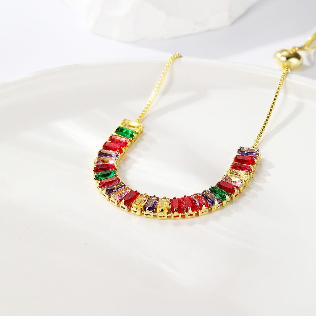 Charm Female Rainbow Zircon Stone Round Bracelet Cute Gold Color Adjustable Wedding Jewelry For Women