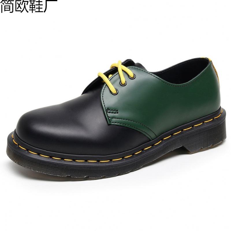

Color matching low-top small leather shoes women s genuine leather black and white short boots round head men s and women s couples casual workers 48