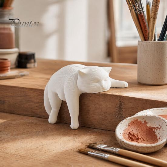 Lazy Cat Desktop Decoration 3D Printed Figurine, Sleeping Kitten Desk Decor, Cute Animal Statue for Minimalist Ornament Room Home Office, DIY