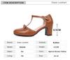 Fashion 2025 Women High Heels Spring Mary Jane Low High-heeled Shoes Ladies Buckle Round Head Shoes Brown Yellow Apricot Large Size34-43
