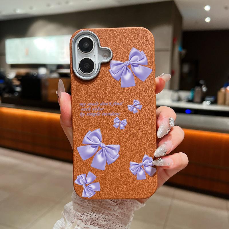 Solid Color Bowknot Patterned Leather Texture Phone Case for iPhone 16 Pro 15 14 Plus 13 12 Pro Max 11 Shockproof Matte Soft Tpu Slim Case Cover