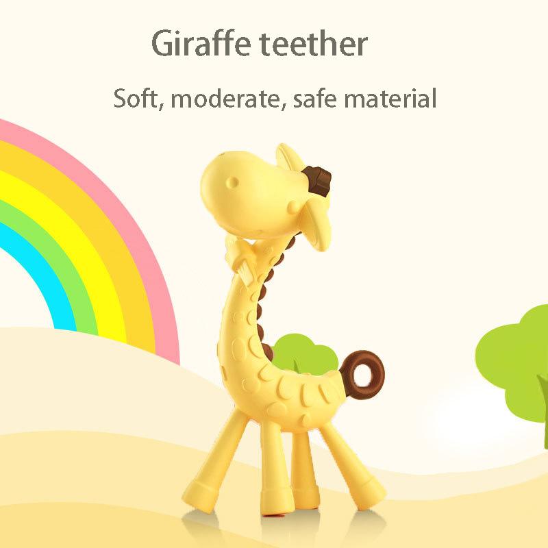 Single-piece Silicone Teether Giraffe Cartoon Baby Ring Teether BPA-free Silicone Chewable Pendant Teething Gift Toy for Infants