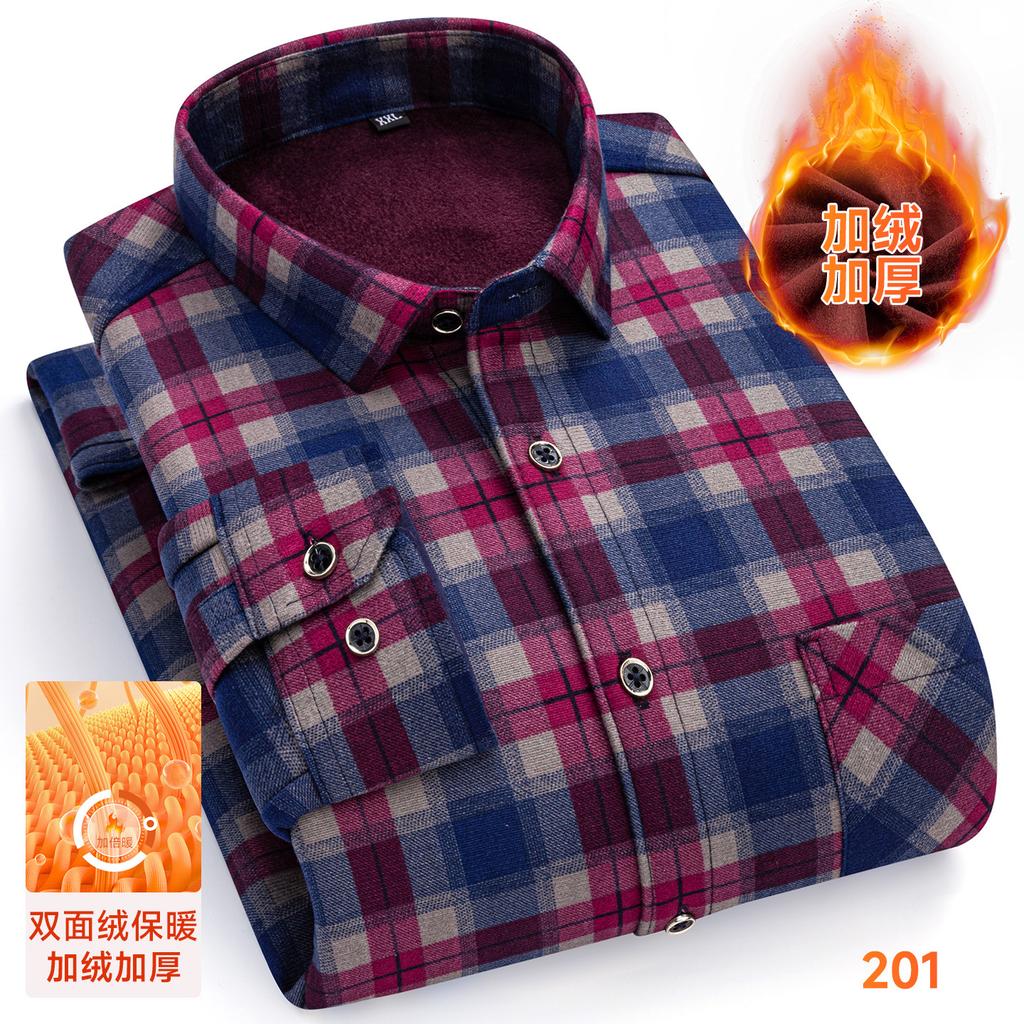 Men Thick Warm Plaid Shirt Winter Thermal Fleece Lined Long Sleeve Button Down Casual Flannel Top Business Checkered Style