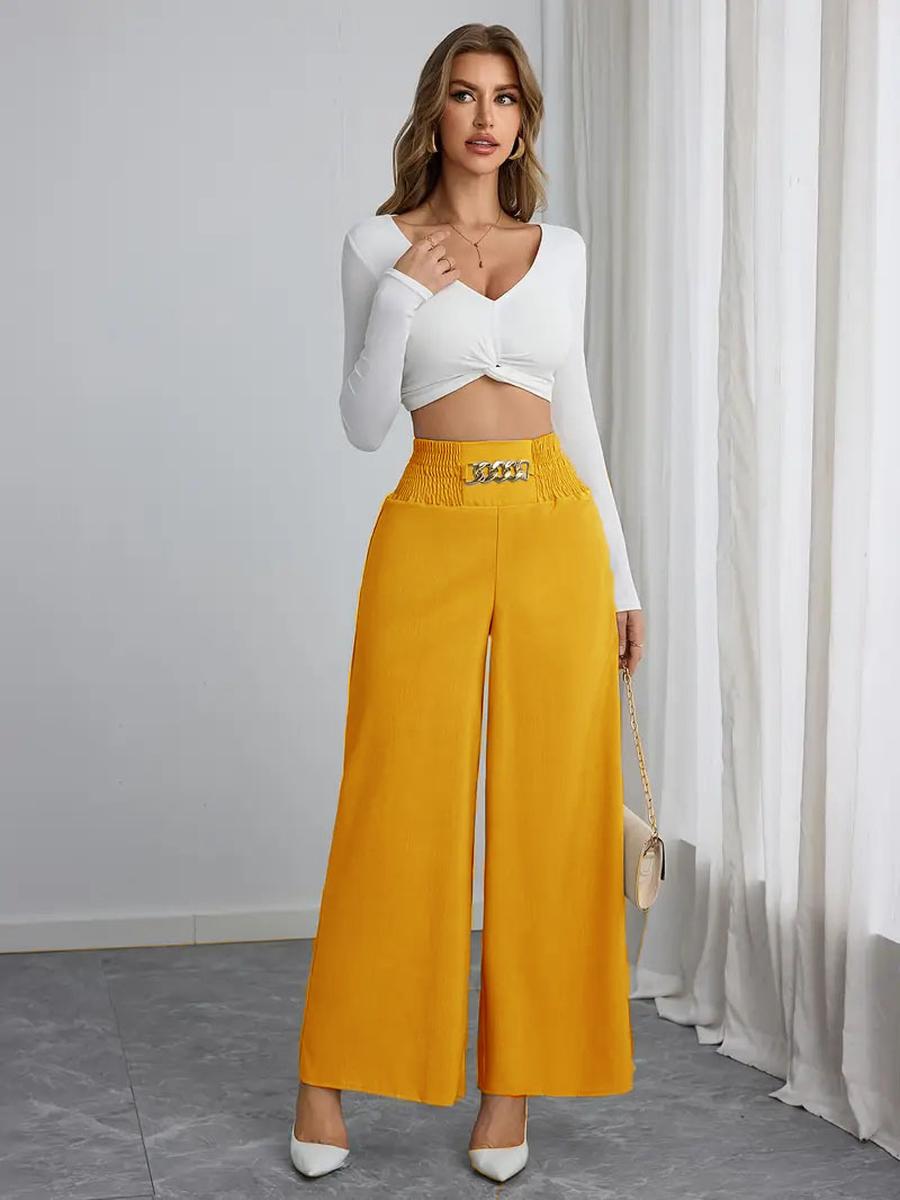 

New High Waist Slimming Chic Commute Solid Chain Detail Autumn Spring Wide Leg Pants XXL помаранчевий