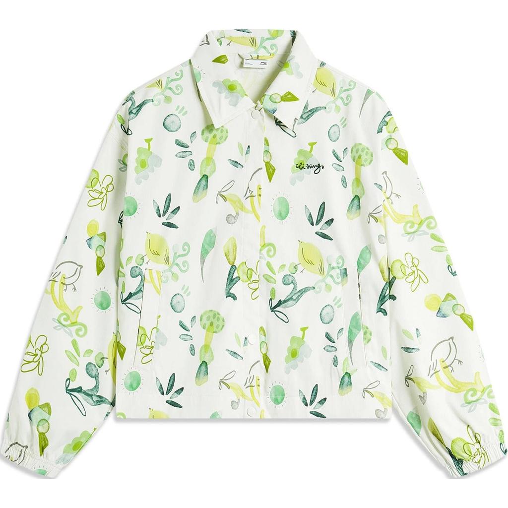 Li Ning Comfortable Casual Plant Color Block Loose Polo Jacket Women Jacket Yellow Green AFDU358-4