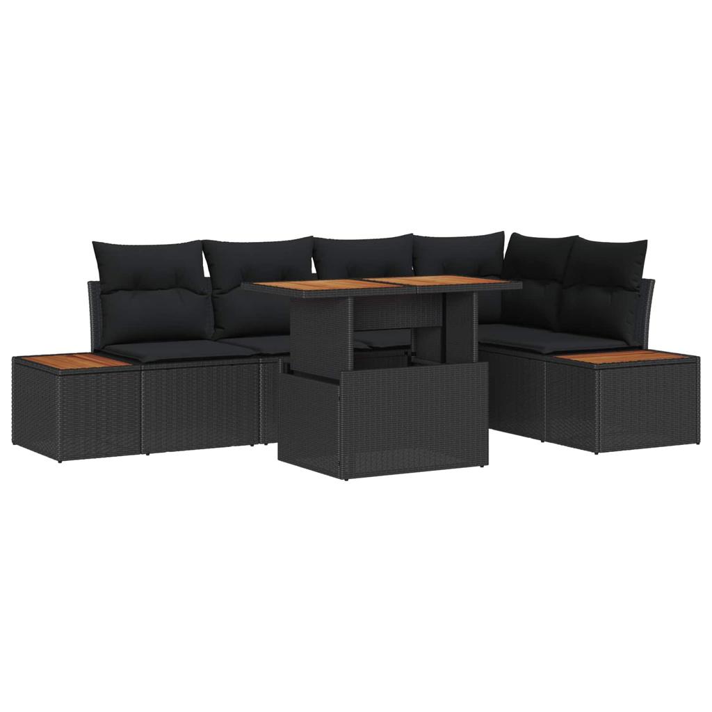 Garden Sofa Set with Storage 6 pcs Black Poly Rattan
