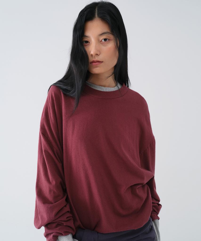 CENTAUR.KR Nep Oversize Long Sleeve_Burgundy
