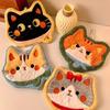 Cute Round Cartoon Cat Hand Towel - Quick-Drying, Absorbent for Kitchen, Bedroom, Office, and Wall Hanging.
