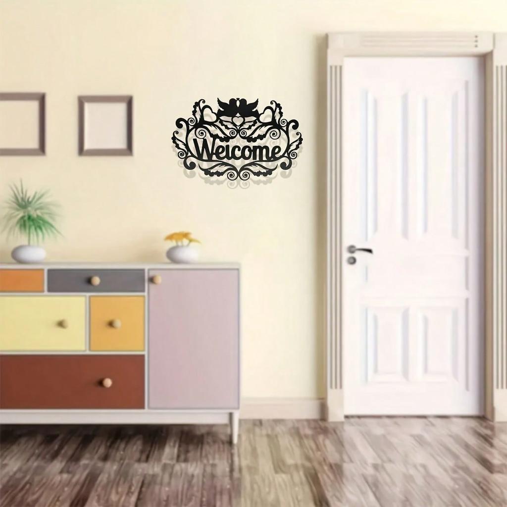 Black Metal Welcome Sign Heavy Iron Door Decor Vintage Housewarming Gift