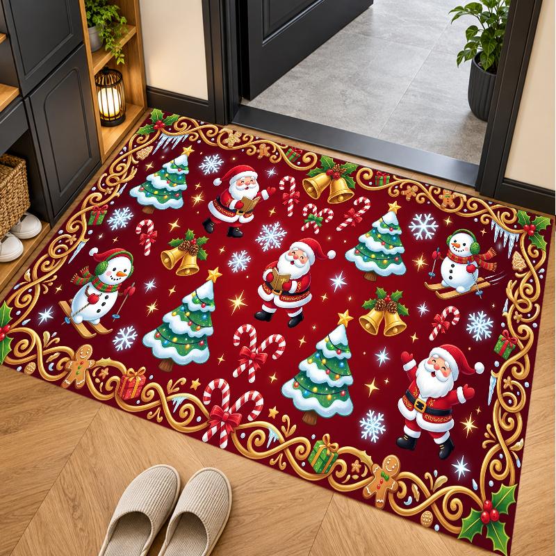 Christmas Theme Floor Carpet, Soft Area Rug, Xmas Indoor Home Holiday Decoration