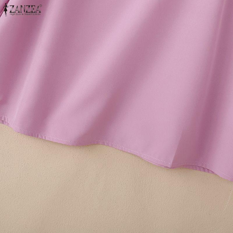ZANZEA Women Square Collar Solid Color Casual 3/4 Sleeve Blouse