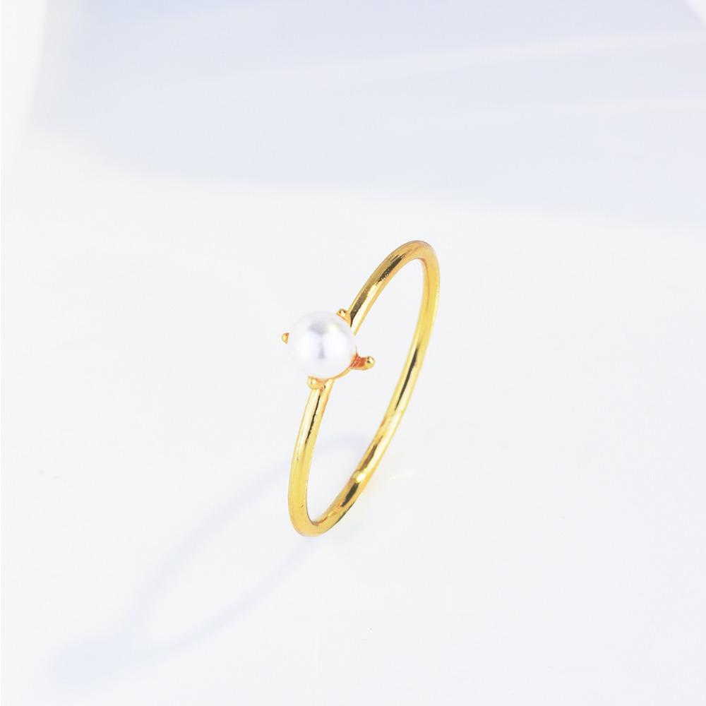 18k Gold Plated Mini Pearl Ring for Women Elegant Engagement Wedding Band Stackable Pinky Ring