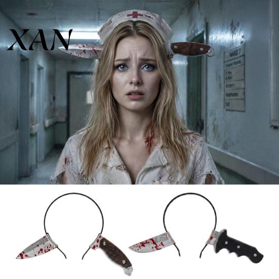 Zombie Headpiece Fake Knife Through Head Headband for Adult, PU Foam Horror Prop Headwear Prop, Funny Halloween Costume Accessory Party Cosplay