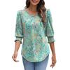 Women's Clothing, Spring, Loose, Casual, Printed, Seven Quarter Sleeves, Round Neck, T-shirt, Top