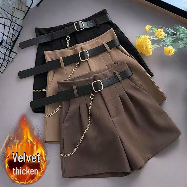 

Velvet-Lined Korean Chic Chain Shorts for Women - Autumn/Winter L