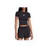 adidas Women's Black Slim Fit Crew Neck 3-Stripes Short Sleeve T-Shirt JC8325