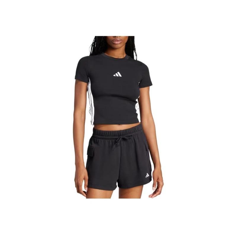 adidas Women's Black Slim Fit Crew Neck 3-Stripes Short Sleeve T-Shirt JC8325