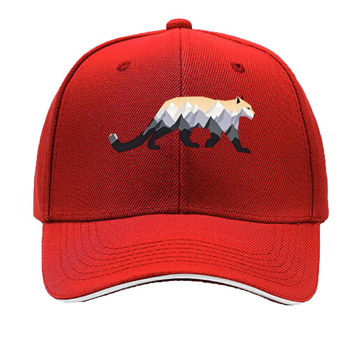 UnisexS And WomenS Summer Hat Featuring a Minimalist Snow Leopard Design with Mountains Sandwich Baseball Cap One Size