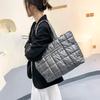 Nylon Waterproof Big Grid Soft High Capacity Shoulder Bag for Women 2025 Hit Winter Short Handle Padded Handbags Black